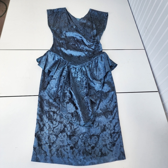 VTG 60s Steppin’ Out Teal Blue Satin Acetate Dress Ruffle Sleveless Junior's 3 - Picture 1 of 13